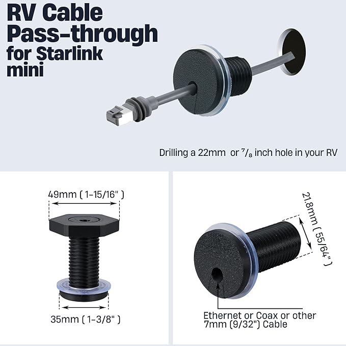 2Pcs RV Cable Passthrough for Starlink mini, RV Cable Grommet Compatible with Starlink, Ethernet, Coax, Water-Resistant and Anti-Drop RV Cable Routing(Black)