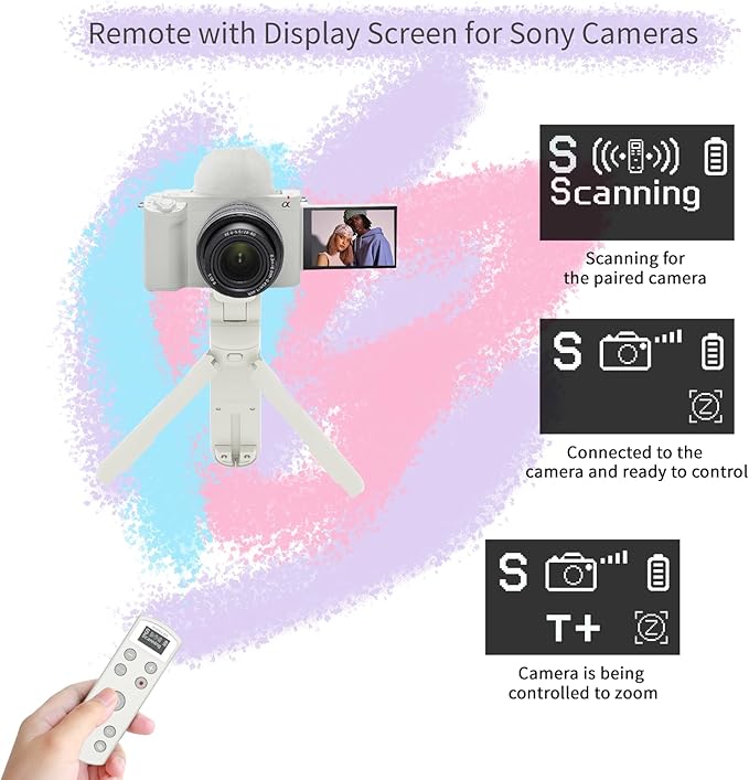 Remote Control for Sony Camera,USB-C Rechargeable Wireless Shutter Release with OLED Screen for ZV-1, ZV-E10,ZV-1F, A6100, A6400, A6700,A7IV,RX100 VII,A9,A9 II,Replace RMT-P1BT (White)
