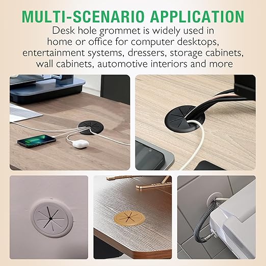 5 Pcs Desk Grommet 2-3/8" / 60 mm, Desk Hole Cover for Cables White, Cable Grommet ABS Plastic, Desk Hole Grommet for Home & Office Pc, Detachable Cable Cord Organizer