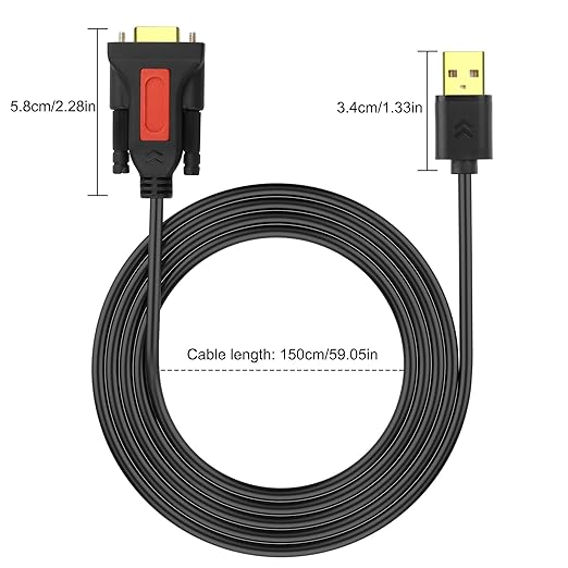 XMSJSIY USB to RS232 DB9 Serial Adapter Cable USB A Male to D-SUB 9-Pin Female Converter Cord with Gold Plated Support Winows11/10/8.1/8/7 Vista/XP and Mac OS -1.5M/4.29FT