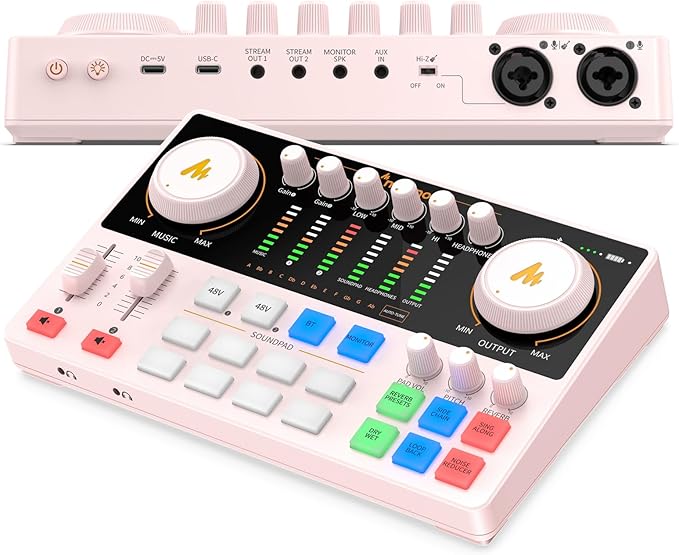 MAONO Podcast Equipment Bundle: Audio Interface mixer with Dual XLR Input for Podcast Streaming - MaonoCaster E2 Gen2 Pink