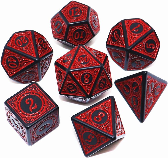 Polyhedral DND Dice Set, 5 Pack Dice Sets Fit for Dungeons and Dragons D&D RPG Games 7-Die Polyhedral Dice with Vintage Pattern 35 Pieces (5 Colors with White)
