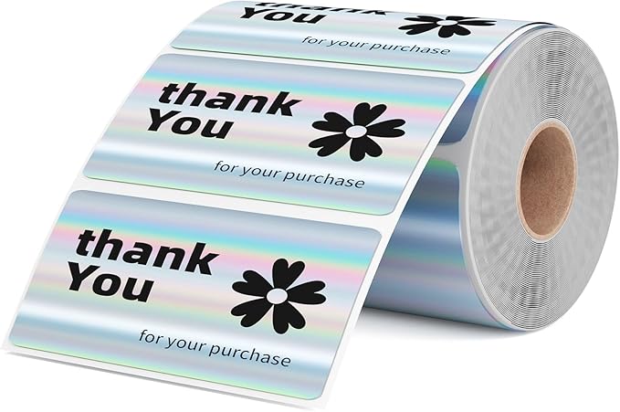 2.25x1.25 Inch Thermal Labels Sliver, Holographic Sliver Barcode Thermal Labels for Thermal Printer and Small Business, Multi-Purpose Rectangle Stickers, 500 Sheets/Roll