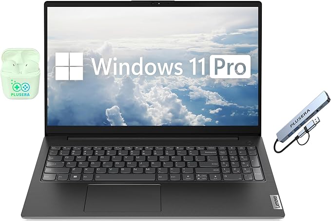 Lenovo V15 G4 15.6" FHD Laptop Computer, 24GB RAM 1.5TB Storage (1TB SSD+512GB Docking Station Set), 8-Cores AMD Ryzen 7, Windows 11 Pro with Microsoft Office Included, PLUSERA Earphones, Black