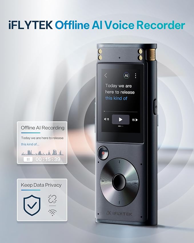 iFLYTEK AI Voice Recorder with Playback & Voice Activated Recording, 32GB Digital Audio Recorder Device for Lectures, Real-Time Transcription, Noise Reduction - Ideal Spy Hidden Recorder, 302Pro