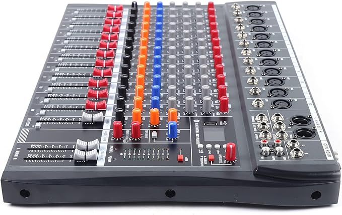 Pro 12 Channels Live Audio Mixer Bluetooth USB DJ Sound Mixing Console with 3 Stage Equalization Regulate 6 Modes Of Music for Family Ktv,Campus Speech,Meeting