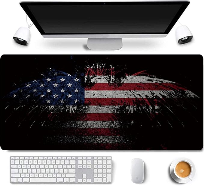 RTGGSEL 31.5x11.8 Inch Non-Slip Long Extended Large Gaming Mouse Pad with Stitched Edges XL Laptops Keyboard Mouse Mat(USA Eagle)