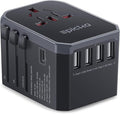 EPICKA Universal Travel Adapter, European Travel Plug Adapter (Not a Voltage Converter) - International Power Adapter Worldwide Charger with USB-C & 4 USB-A Ports, Travel Essentials (TA-105, Grey)