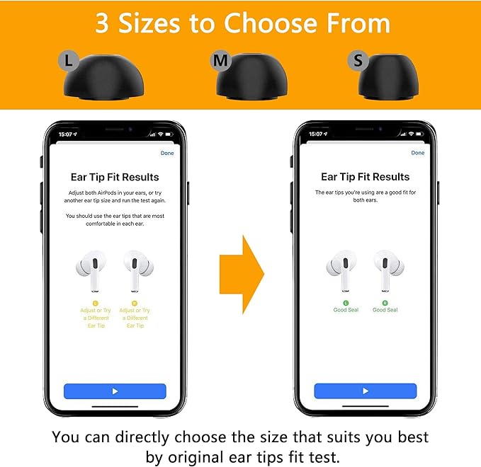 Airpod Pro Ear Tip Memory Foam & Silicone Hybrid Ear Tips, Perfect Noise Reduction, Stays in Your Ears, Ultra-Comfort, Anti-Slip Eartips, Fit in The Charging Case (Black, Assorted S/M/L)