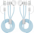 2Pack Blue-Travel Essentials 3 in 2 USB C Cable for Watch Charger Phone Charger USB C Multi Fast Charging Cable Compatible with Watch Ultra/SE/10/9/8/7/6/5/4/3/2/1 & Phone 16/15/14/Galaxy S23-4FT