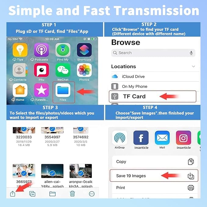 Lightning and USB C SD Card Reader for iPhone iPad Mac Android Phone Laptop, 3 in 2 Memory Card Reader Supports Compact Flash SD Micro SD CF Card, Digital Camera Adapter Plug and Play