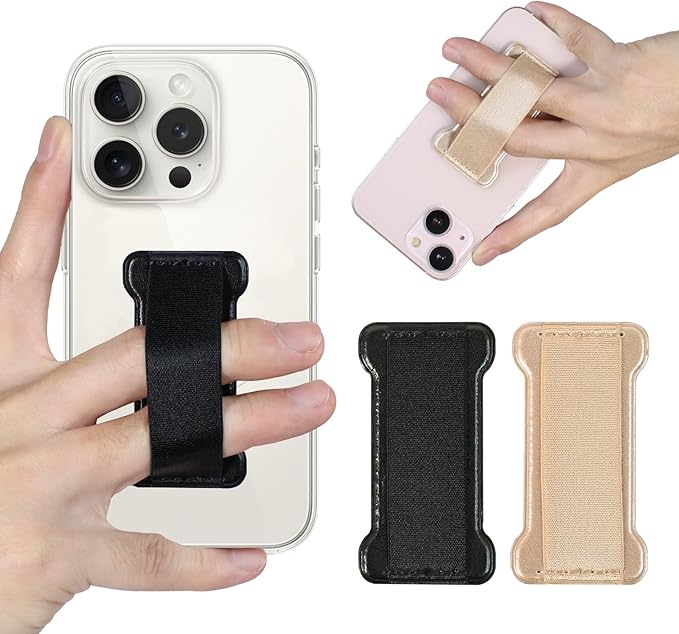 Cell Phone Finger Grip Strap Holder for Hand, Finger Strap Phone Holder, New Slim Finger Loop Selfie Grip Compatible with Most Smartphones - 2Pack(Black Gold)