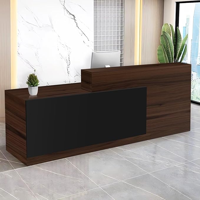 Reception Desk with Counter Modern Checkout Counter with Lockable Drawer Keyboard Tray Receptionist Desk for Office Salon Reception Table H Left 59inch/150cm