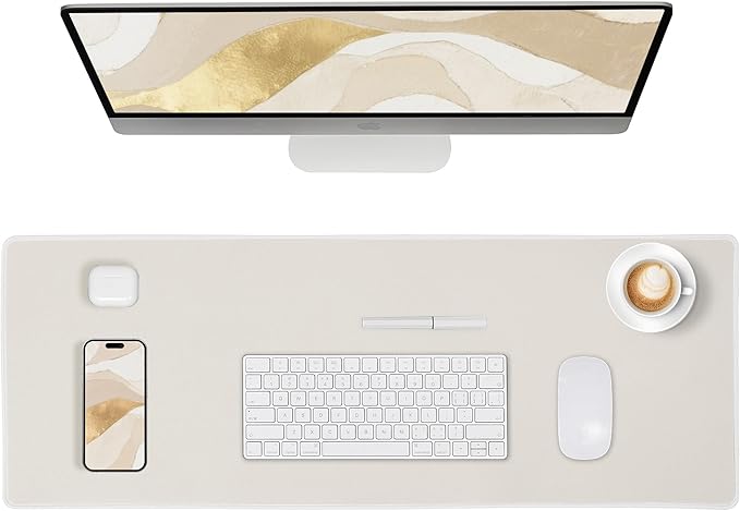 ALOANES Waterproof Mouse Pad with Durable Stitched Edge, XXXL Gaming Keyboard Pad, Non-Slip Rubber Base Mouse Mat, Extended Desk pad for Gamer, Office & Home, Beige Mousepad 35.4''x 15.7''x 0.12''
