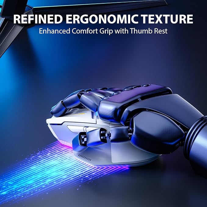 INPHIC IN9 Wireless Gaming Mouse, True Tri-Mode Bluetooth/Type-C Wired/2.4G Wireless Connection, 10000 DPl, Fully Programmable, RGB Backlit, for Laptop PC Mac