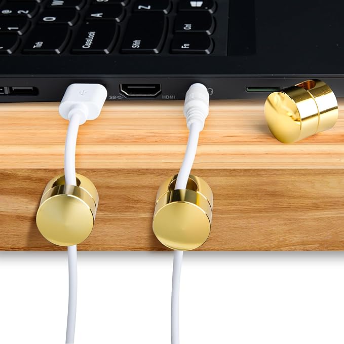 5 Sets Charger Holders for Cords, Gold Adjustable Cable Anchor Holders, Adhesive Metal Cord Clips, Cable Management Wire Organizers for Desk, Office, Nightstand