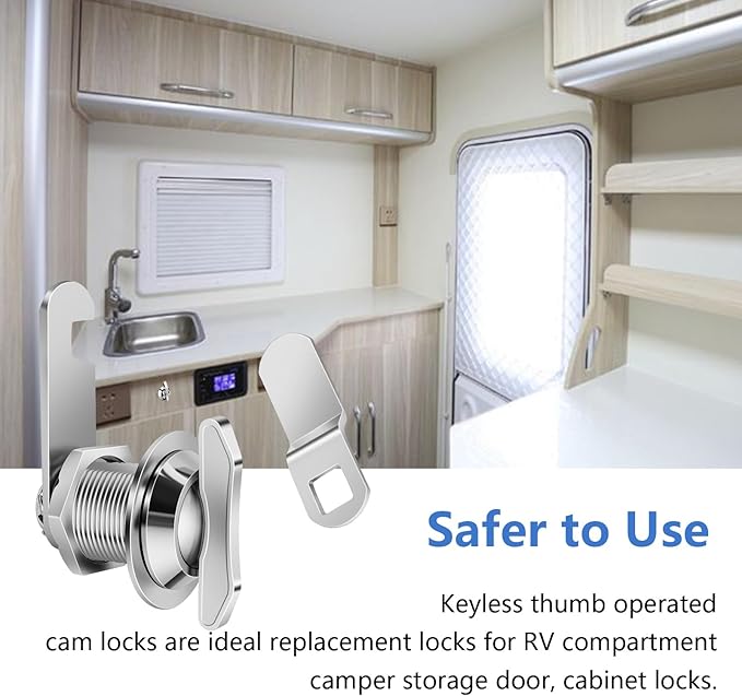 Thumb Operated Offset Cam Lock, 5/8" Cylinder Fits on 3/8" Max Door Thickness, Non-Locking Cam Lock for RV Compartment Storage Door, Cabinets, Drawers (5/8 Inch 3Pack)