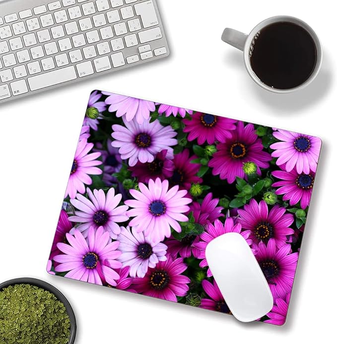 Hoka Fenle Mouse Pad with Flower Design - Purple Floral Square Waterproof Non-Slip Mouse Mat for Women's Laptop & Office