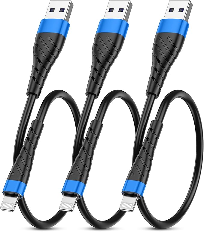 OIITH MFi Certified Short for iPhone Charger Cable 3 Pack 1 Ft, 12 inch for Lightning Charging Cord, Fast 2.4A for iPhone Data Cord Compatible with iPhone12/11/XS/Max/XR/X/8/8P/7P/6/iPad - Blue