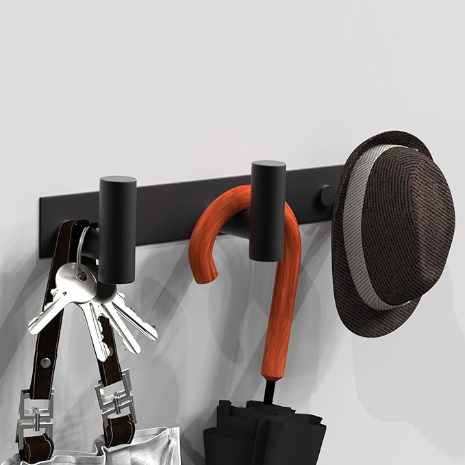 VAEHOLD Black Hat and Coat Wall Mount Rack - 3 Hooks for Robes, Bags, Keys, and Towels - Bathroom Towel Hanger Organizer (1 Pack)