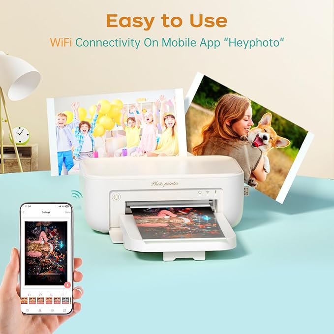 4x6 Photo Printer with 108 Sheets & 2 Color Ribbons - Dye Sublimation Wireless Portable Photo Printer for iPhone & Android Smartphones, Home & Travel Picture Printing, Ideal Gift, White