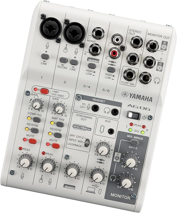 Yamaha AG06MK2 White 6-Channel Live Streaming Loopback Mixer/USB Interface with Steinberg Software Suite
