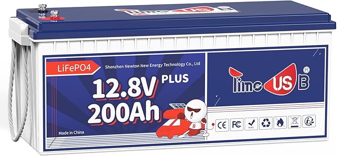 12V 200Ah Plus LiFePO4 Battery, Built-in 200A BMS, Deep Cycle Battery with Max 2560W Output Power, Perfect for Your RVs, Solar System, Off-grid, Travel Trailer, etc
