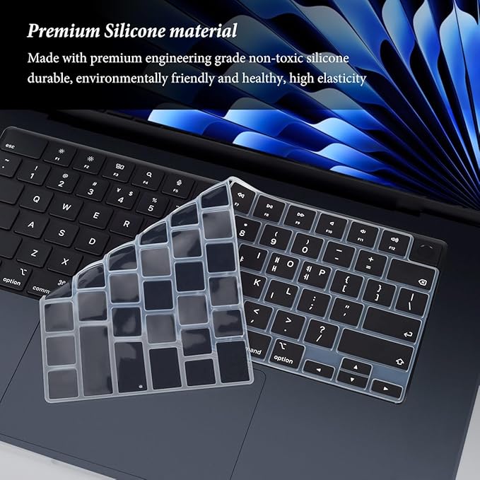 Korean Keyboard Cover for Apple 2025 2024 2023 MacBook Air Laptop with M4 M3 M2 chip 15.3-inch A3241 A3114 A2941,MacBook Air 13.6 inch A3240 A3113 A2681 Skin Protector-Black