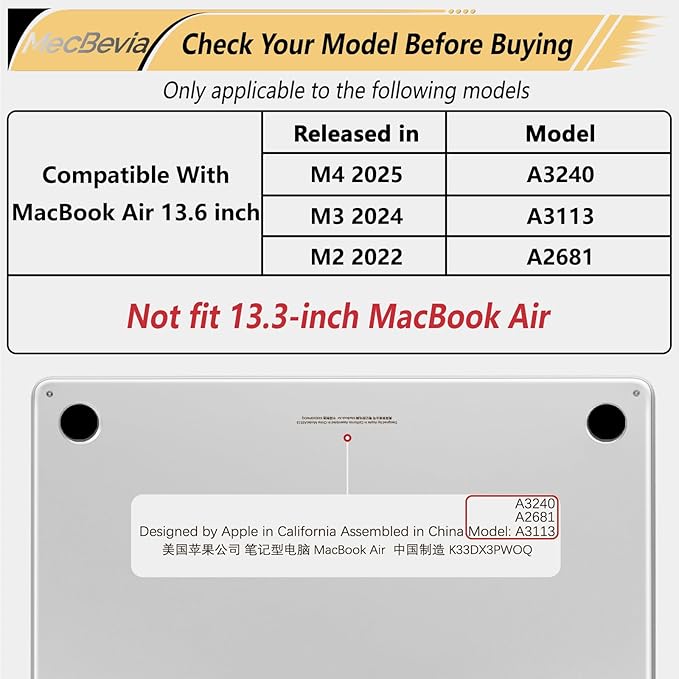 Compatible with MacBook Air 13.6 inch Case, M4 A3240/M3 A3113/M2 A2681 (Released 2025 to 2022), Hard Shell, Keyboard Cover, Screen Protector, Webcam Cover & Type-C Adapter, Gold Lace Flower