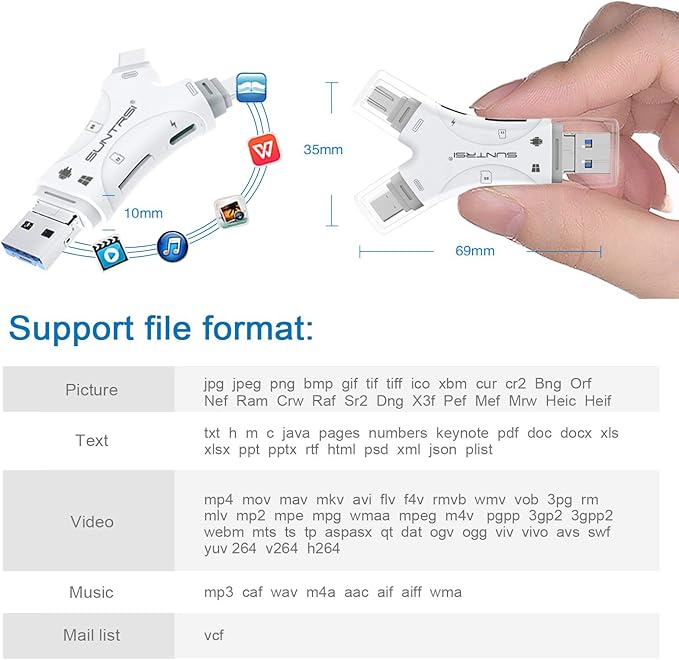SD Card Reader for iPhone/ipad/Android/Mac/Computer/Camera,4 in1 Micro SD Card Reader Trail Camera Viewer, Portable Memory Card Reader SD Card Adapter for SD and TF Cards(White)