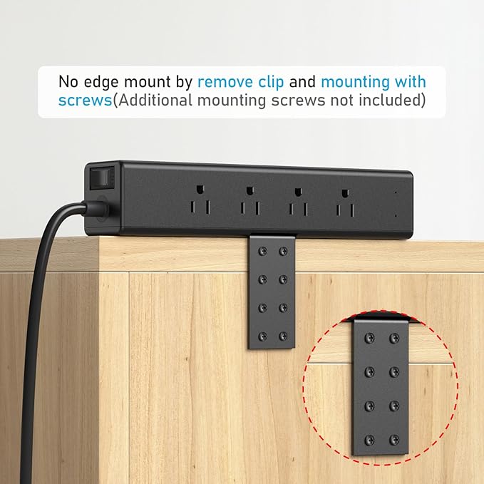 CCCEI Desk Outlet Station 45W USB C Port. 12 Outlet Desktop Clamp Power Strip Surge Protector 4800J with Switch. Nightstand Office Standing Desk Accessories, Fit Thicker Table Edge or Screw Mount, 6FT