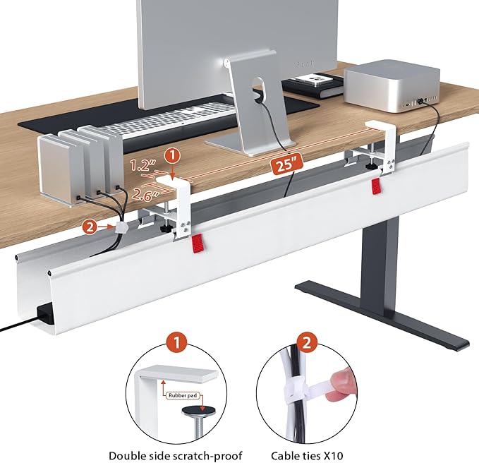 Univivi No Drill Under Desk Cable Management Tray, 48" Cord Organizer for Table, Clamp/Screw Mount Desk Cable Management, Premium Fabric Cable Management Tray for Office, Home (Extra Large)