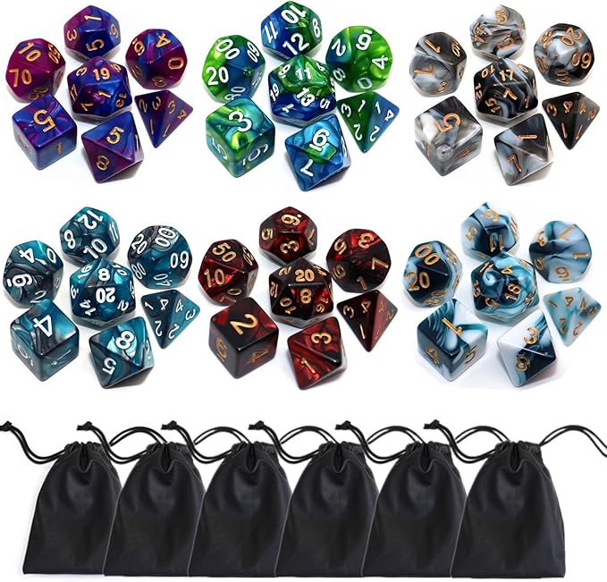 DND Dice Set, 6Pack 7 Die Polyhedral D&D Dice Sets with D20 D12 D10 D% D8 D6 D4 Compatible with Dungeons and Dragons Role Playing Games RPG MTG Table Games (42 Pieces)