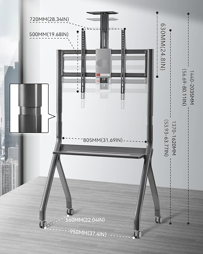 Smart Board Stand with Camera Tray Fits 42"-75" Screens, Interactive Whiteboard Stand with 360° Rotating Wheels Holds 300LBS, Height Adjustable,Mobile Stand for Home, Office & Classroom