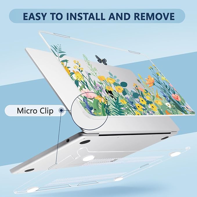 Compatible with MacBook Air 13.6 inch Case, M4 A3240/M3 A3113/M2 A2681 (Released 2025 to 2022), Hard Shell, Keyboard Cover, Screen Protector, Webcam Cover & Type-C Adapter, Butterfly Flowers