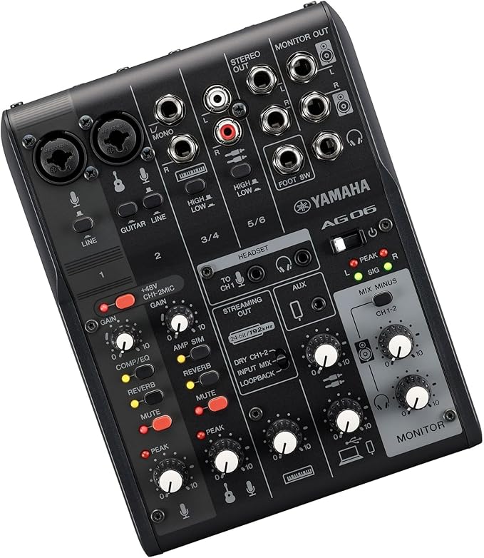 Yamaha AG06MK2 Black 6-Channel Live Streaming Loopback Mixer/USB Interface with Steinberg Software Suite