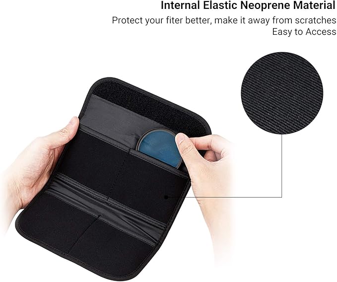 JJC 4 Pockets Filter Case for Round Filter Up to 58mm (37mm 40.5mm 43mm 46mm 49mm 52mm 55mm 58mm), Foldout Lens Filter Pouch with Microfiber Cleaning Cloth, Professional Photography Filter Bag