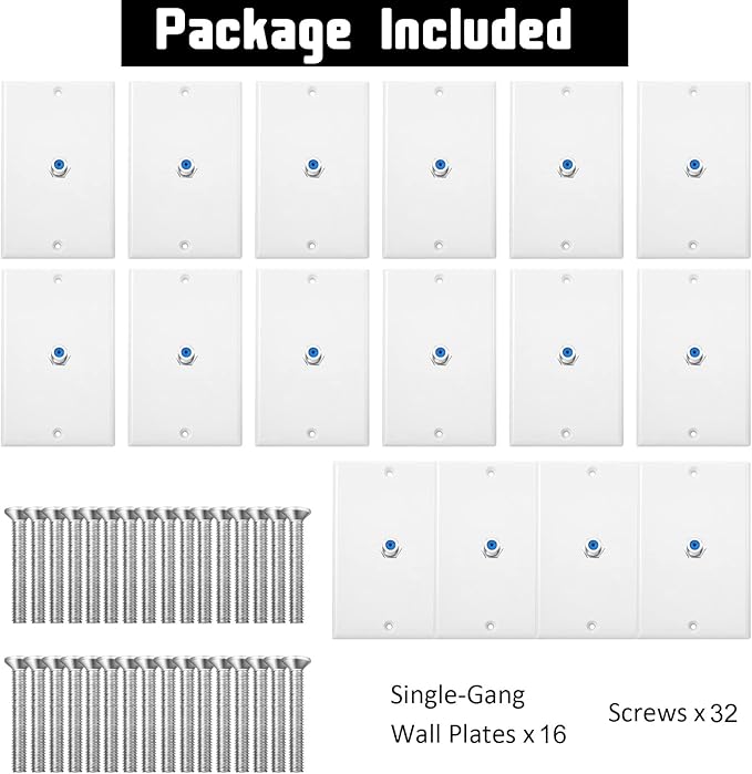 1-Port TV Cable Wall Jack F Connector Coax Video Jack Single Gang Wall Plates (Blue, 16 Pcs)