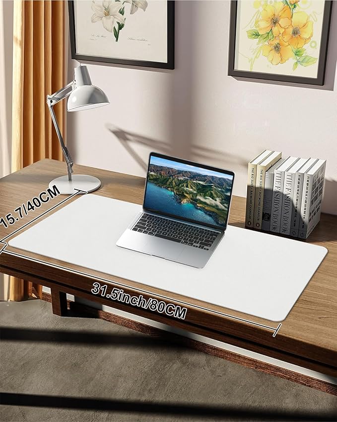 Leather Desk Protector, Office Laptop Mat - Non-Slip PU, Waterproof Writing Pad (31.5"x15.7", Ivory White)