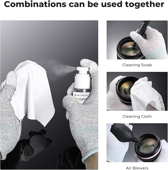 K&F CONCEPT Spray and Microfiber Lens Cleaner Care Kit, Non-Flammable Camera Lens Cleaner and Digital Sensor Cleaning Solution,for Coated Lenses, Binoculars, Scopes, Cameras, and Glasses