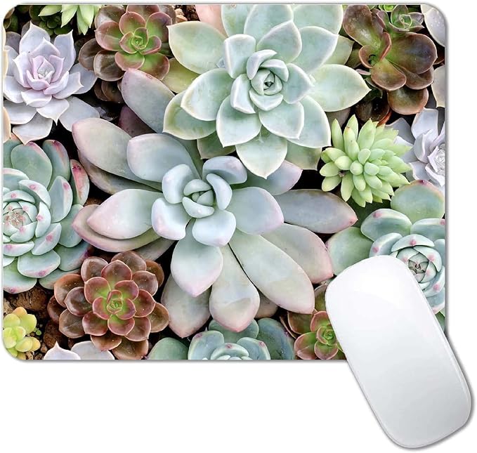 Cute Succulents Mouse Pad, Natural Plants Mousepad for Design, Anti-Slip Rubber Base Wireless Mouse Pads for Laptop
