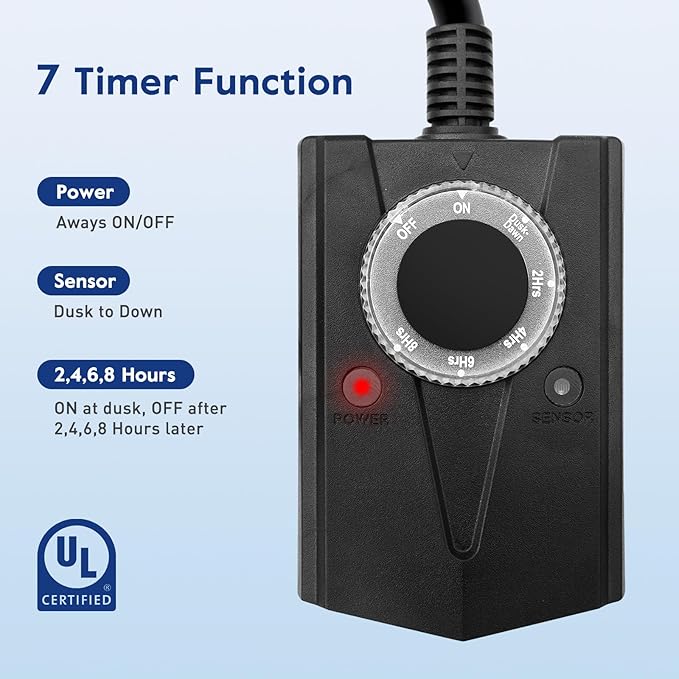 Outdoor Mechanical Light Timer Waterproof, Dusk to Dawn Plug in Timer Switch, Heavy Duty Countdown Electrical Outlets Timers for Halloween Christmas Holiday Lights Decor, 1/2 HP, UL Listed, 2PCS