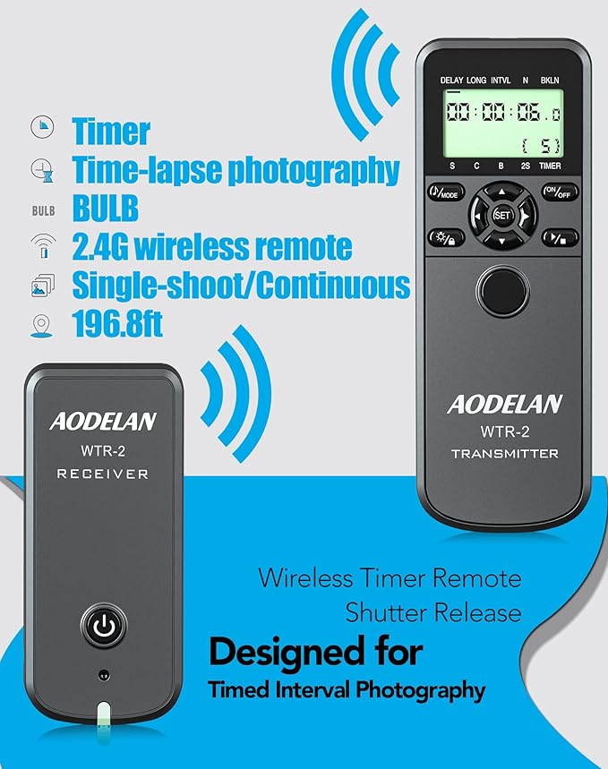 AODELAN Wireless Camera Timer Shutter Remote, Timelapse Intervalometer Shutter Remote Release Control for Sony A9 a7 a7III 7RIV ZV-1 a6000 a6400 a6600 RX10 IV; Replaces Sony RM-SPR1