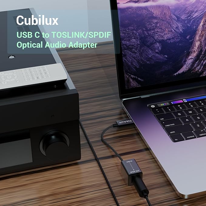Cubilux USB C to SPDIF Transmitter, Unidirectional Type C to Optical Audio Output Adapter with 192KHz/24bit DAC for MacBook Pro/Air, Laptop, Computer