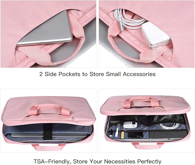 14 15 Inch Laptop Case Women Ladies Bag TSA Laptop Sleeve for MacBook Pro 14" M4/M3/M2/M1, Macbook Air 15 M4/M3, Dell XPS 15/Inspiron 14, Acer HP Lenovo ASUS Chromebook 14" Notebook Case Bag, Pink