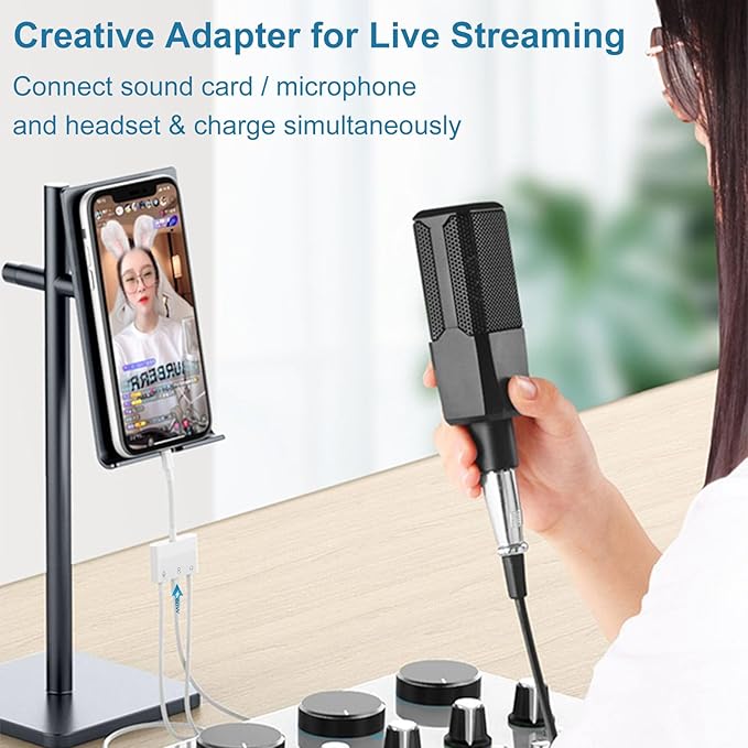 USB C to Microphone Adapter for Live-Streaming Type C to Microphone & 3.5mm Headphone Adapter with Charging Port USB C Audio & MIC Splitter Compatible for iPhone 15/16/iPad Pro/Galaxy 24 23/Pixel 9 8