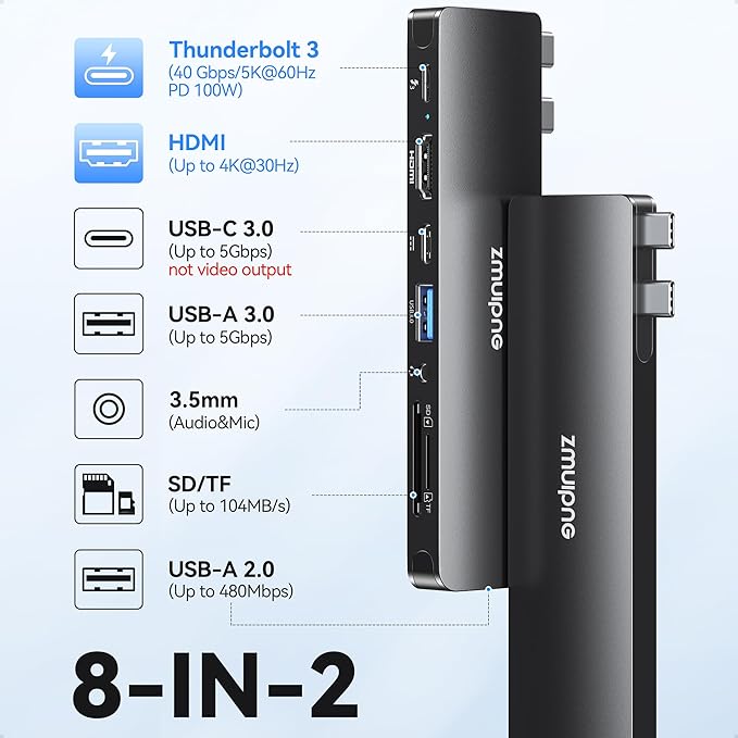 USB C Hub Adapter for MacBook Pro Air 2025-2016 Docking Station for MacBook M4 M3 M2 M1 USB C to HDMI Mac Accessories Multiport Dongle with 4K HDMI USB 3.0 SD TF Thunderbolt 3 USB-C Port Type C
