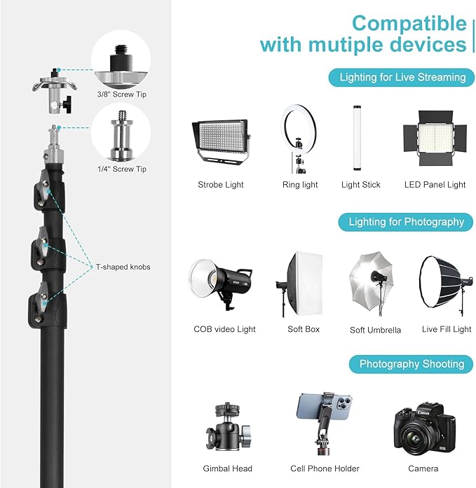 20FT/6M Tripod Stand - Heavy Duty Tripod Stand - Tall Tripods Air-Cushioned Telescoping Light Stand for Photography Overhead Shots, Sports(Aluminum Alloy)