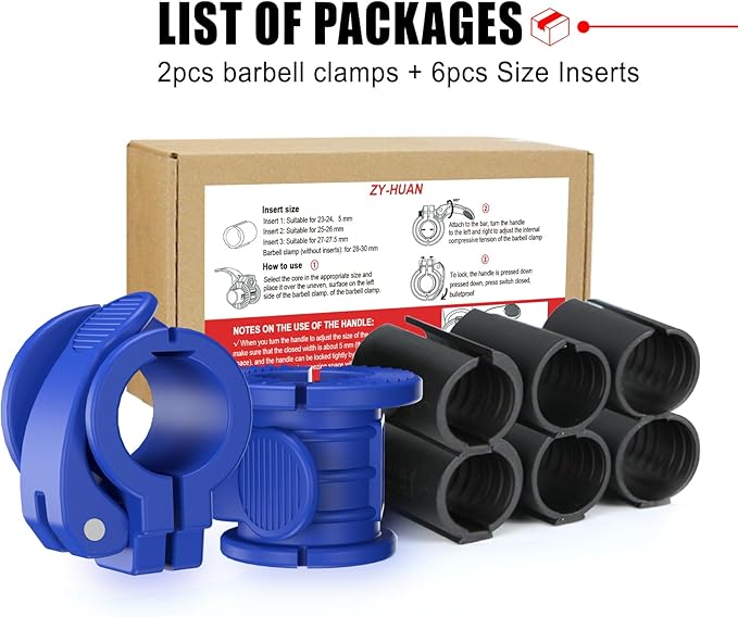 Barbell Clips 1 Inch Quick Release Weight Clamps 0.9-1.18inch Multi-Size Adjustable Olympic Clamps for Bars