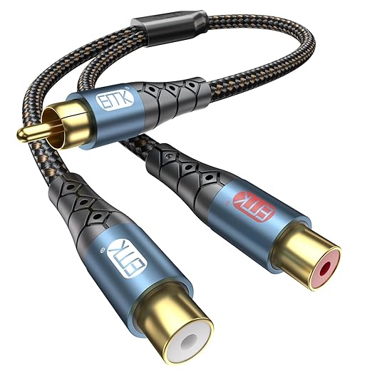 EMK RCA Splitter 1 Male to 2RCA Female Copper Shell Gold-Plated Y Adapter RCA Male to 2RCA Female Cable RCA Y Splitter Connectors Extension Cord 1ft/0.3m